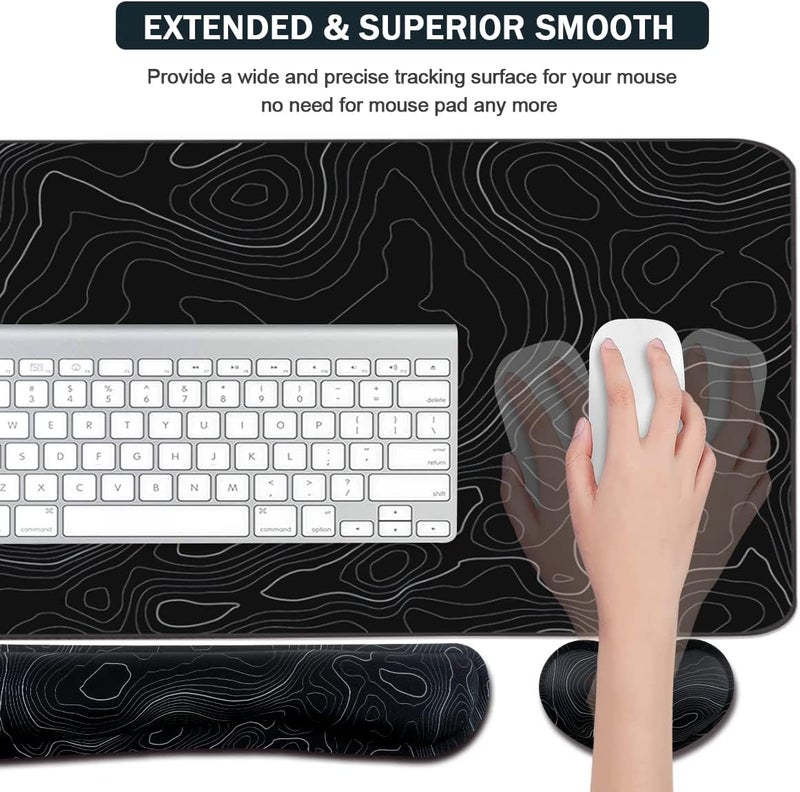 Yunoble Topographic Large Mouse Pad and Keyboard Wrist Rest, Desk Pad for Keyboard and Mouse, 4-in-1 Large Gaming Mouse Pad with Wrist Support, Non-Slip Desk Mat for Home Office Study Game-Topographic Contour - Image 5